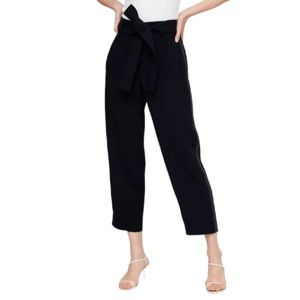 Wilfred Black Crepe Tie Waist Cropped Trousers Size 10 High Waist Work Pants